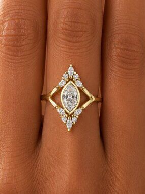 NEW 14k Yellow Gold Diamond Ring Band Statement Cocktail Ring